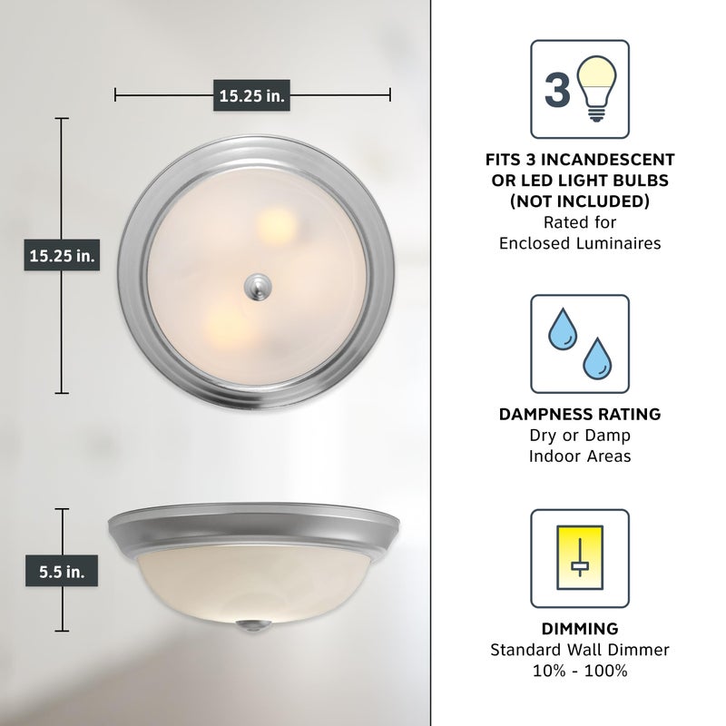 Designers Fountain 15 in 3-Light Flush Mount Ceiling Light, Pewter with Alabaster Glass Shade, 1257L-PW-AL - Image 4